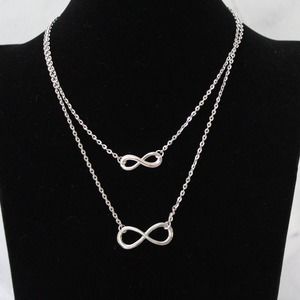 New Fashion Silver Tone Double Stand with Infinity Sign Necklace N106